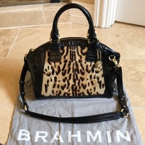 Brahmin Animal Print and Black Leather Satchel